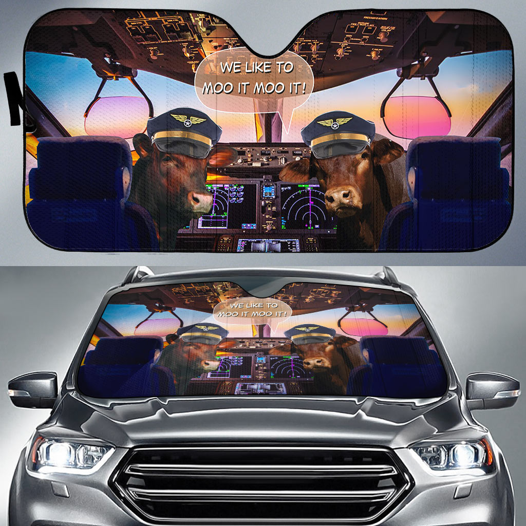 Beefmaster Pilot I Like To Moo It Moo It All Over Printed 3D Sun Shade