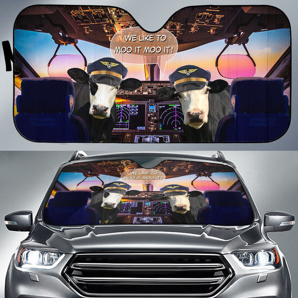 Black Baldy Pilot I Like To Moo It Moo It All Over Printed 3D Sun Shade