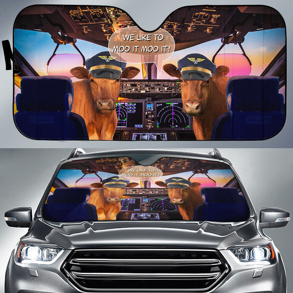 Red Angus Pilot I Like To Moo It Moo It All Over Printed 3D Sun Shade