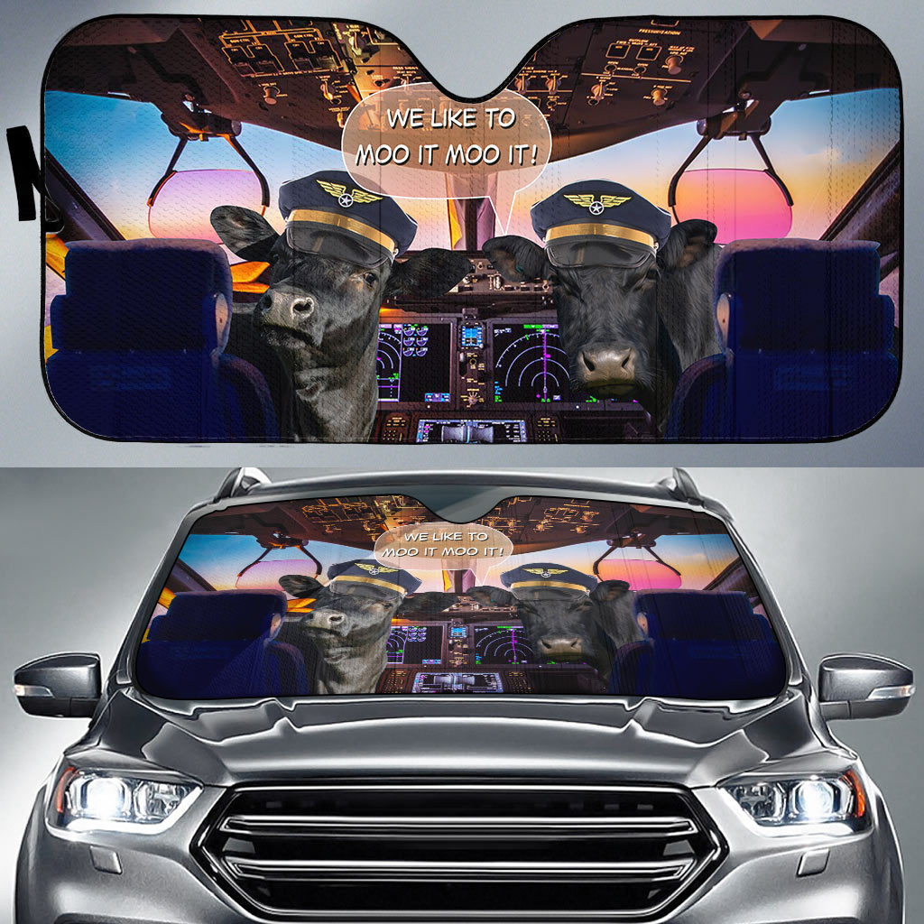 Black Angus Pilot I Like To Moo It Moo It All Over Printed 3D Sun Shade