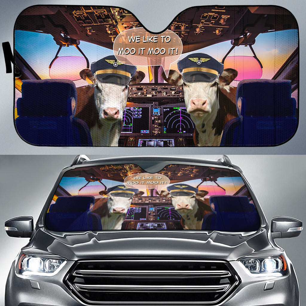 Hereford Pilot I Like To Moo It Moo It All Over Printed 3D Sun Shade