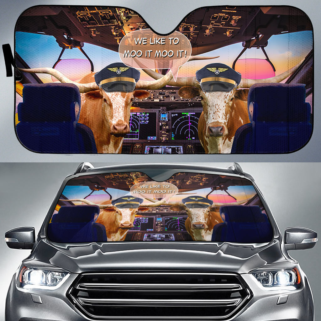 Texas Longhorn Pilot I Like To Moo It Moo It All Over Printed 3D Sun Shade