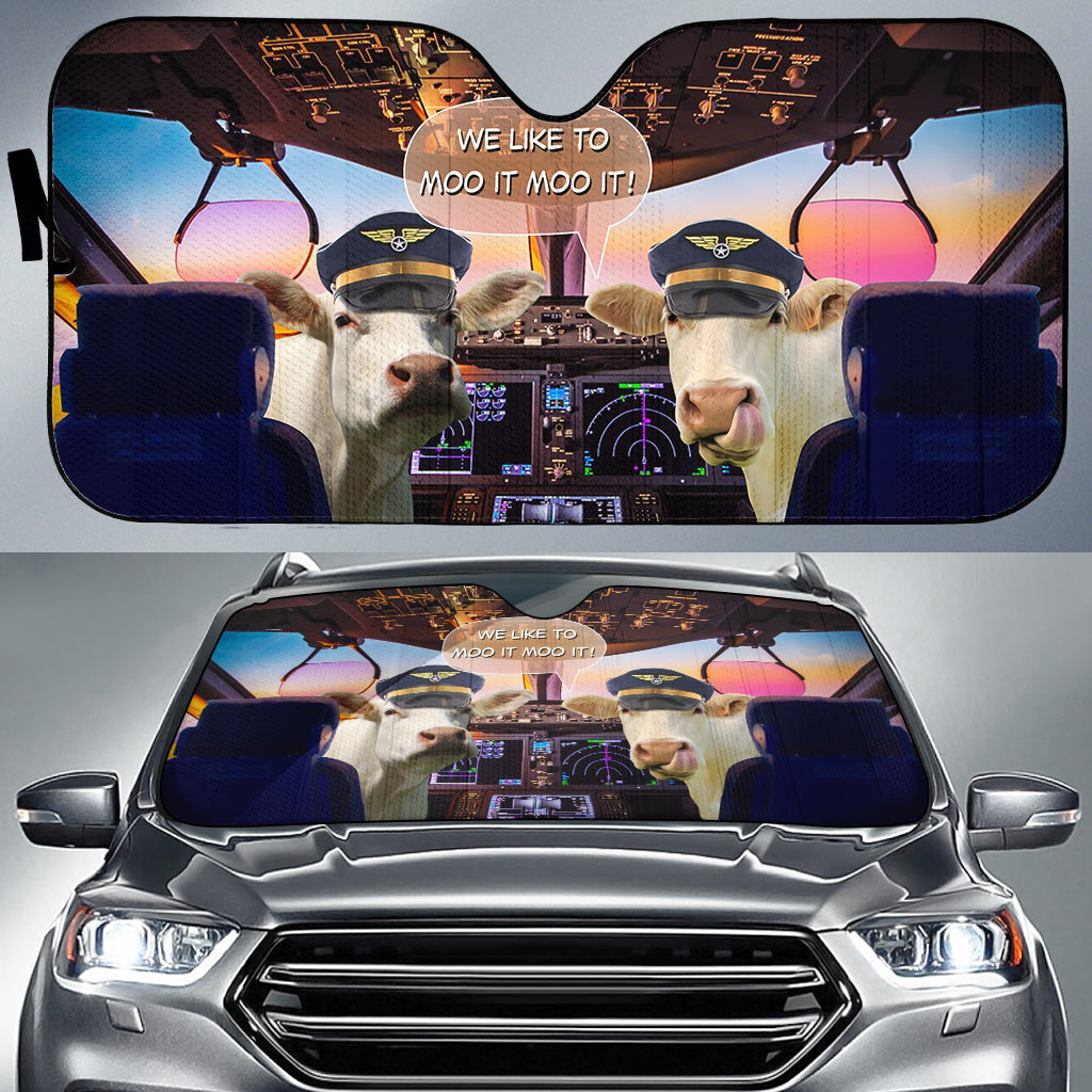 Charolais Pilot I Like To Moo It Moo It All Over Printed 3D Sun Shade