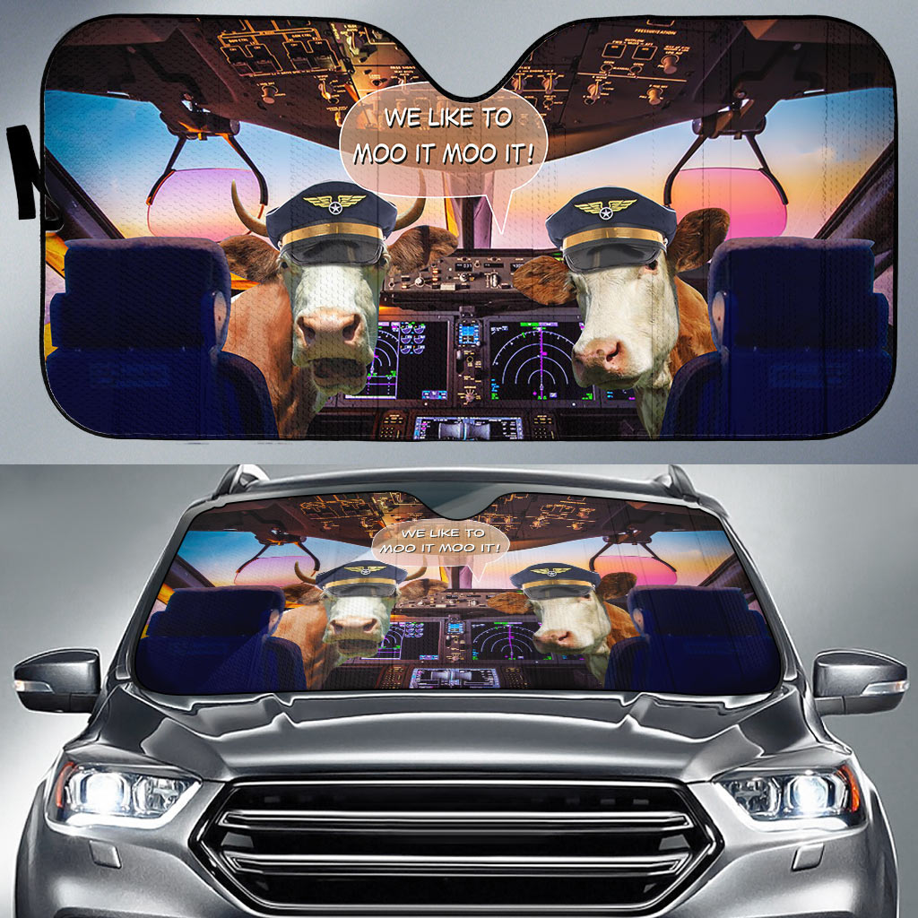 Simmental Pilot I Like To Moo It Moo It All Over Printed 3D Sun Shade