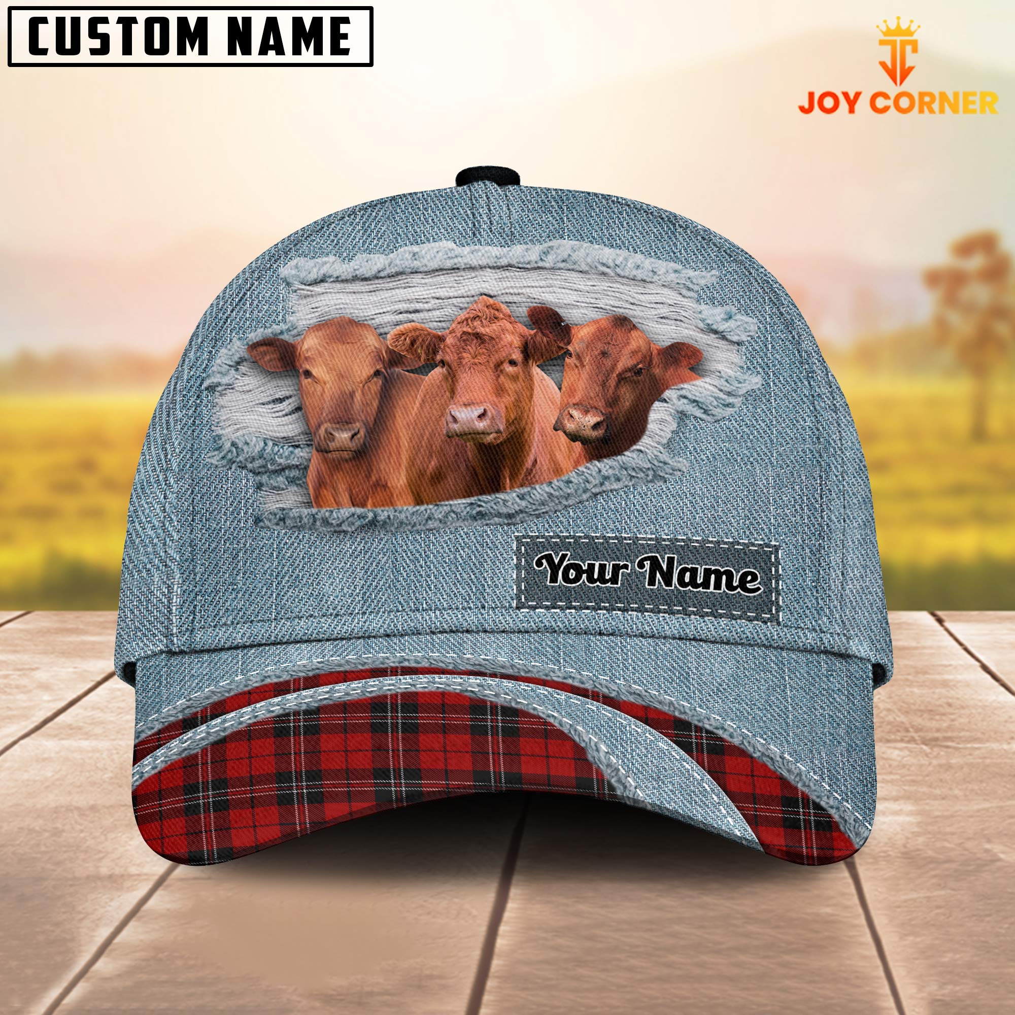 Red Angus Red Caro And Jeans Pattern Customized Name Cap
