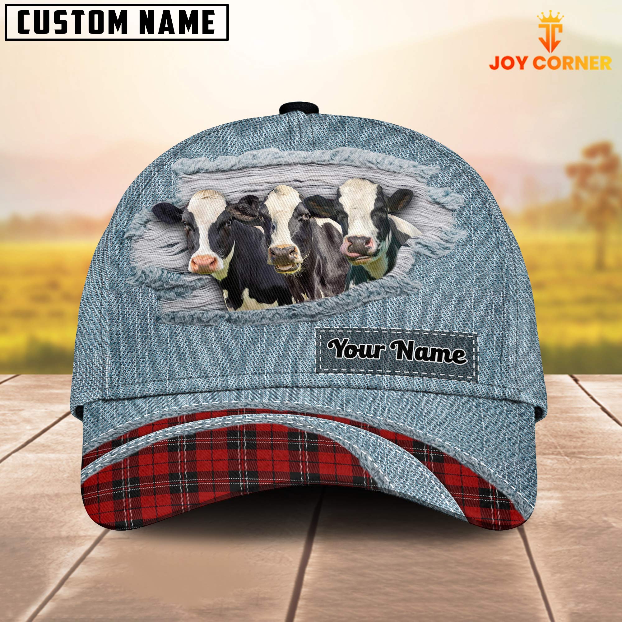 Holstein Red Caro And Jeans Pattern Customized Name Cap