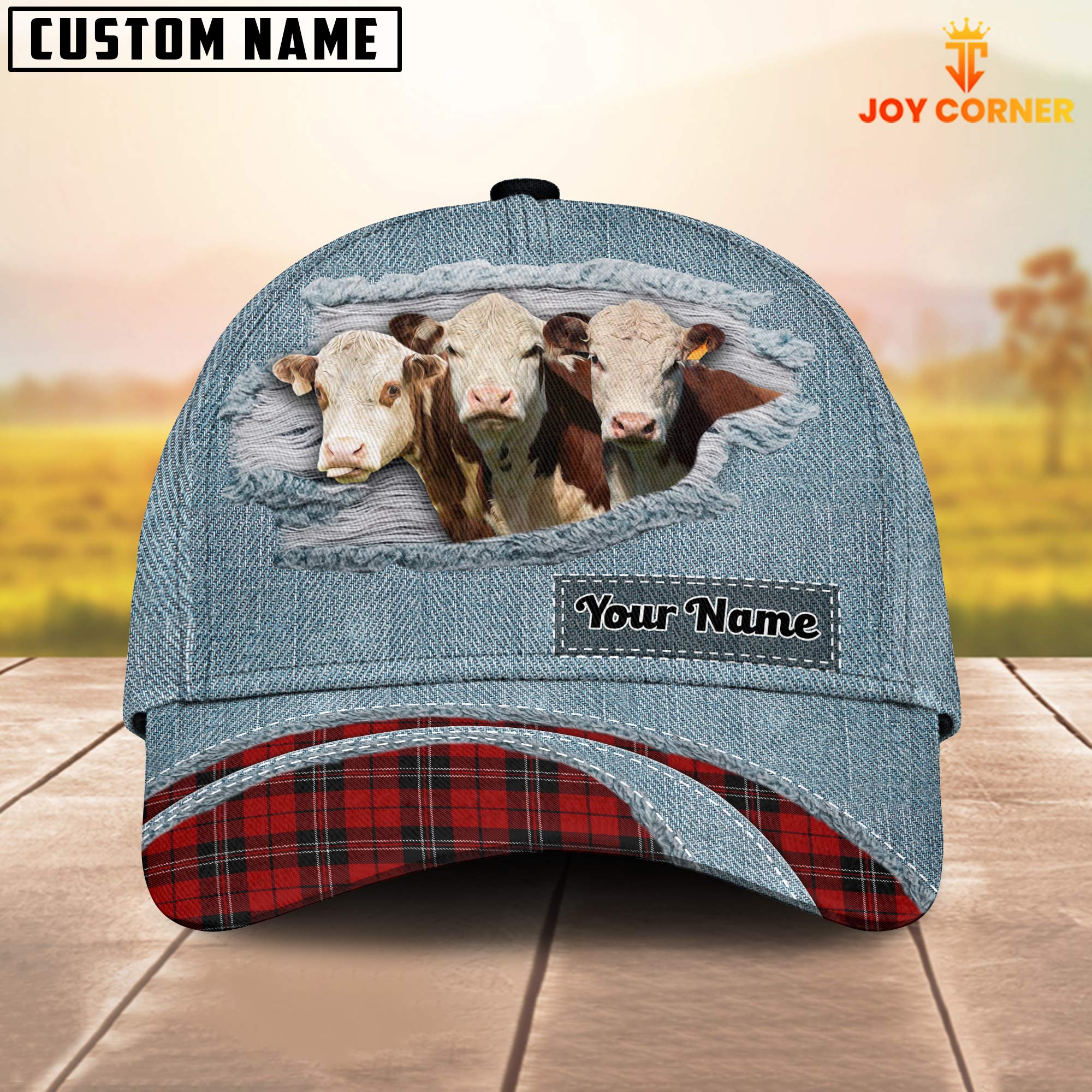Hereford Red Caro And Jeans Pattern Customized Name Cap