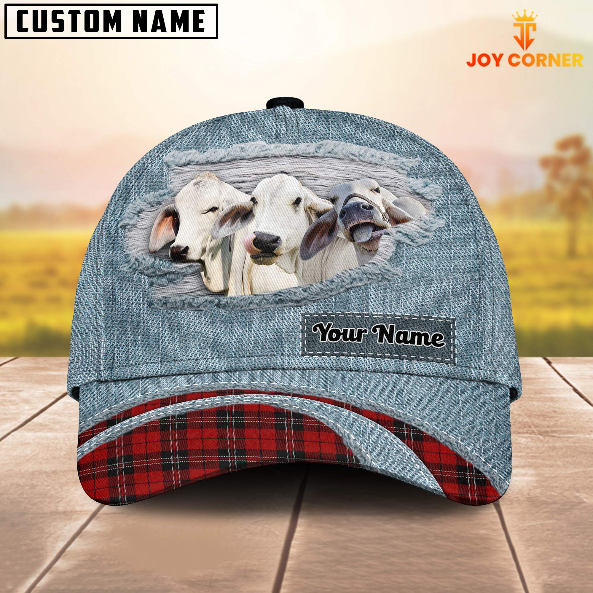 Brahman Cattle Red Caro And Jeans Pattern Customized Name Cap