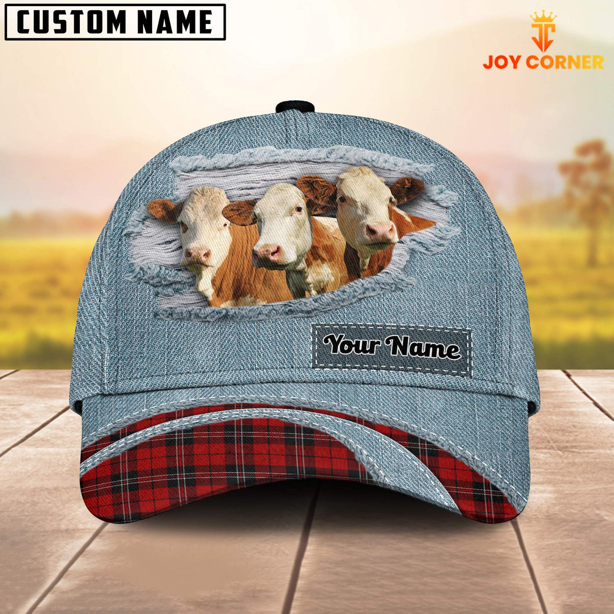 Simmental Red Caro And Jeans Pattern Customized Name Cap