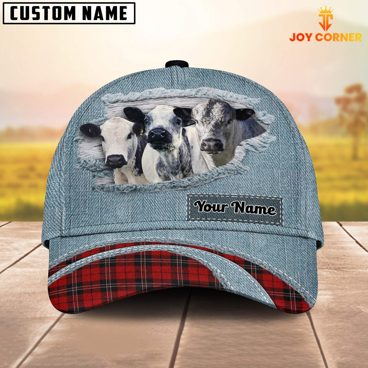 Speckle Park Red Caro And Jeans Pattern Customized Name Cap