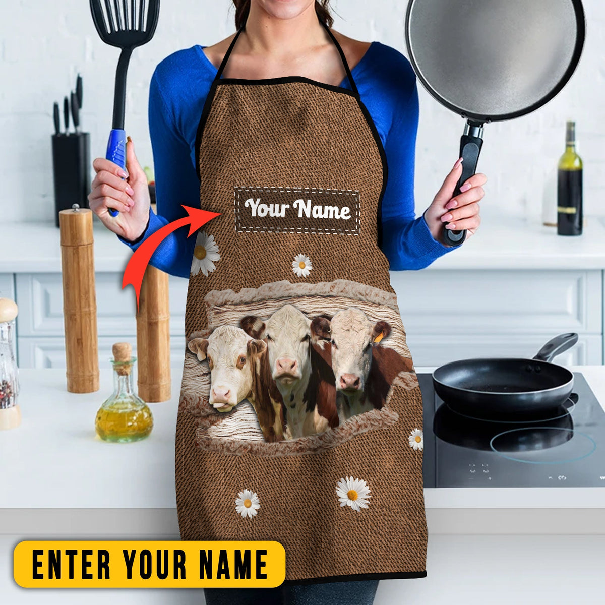 Personalized Name Hereford Happiness 3D Apron