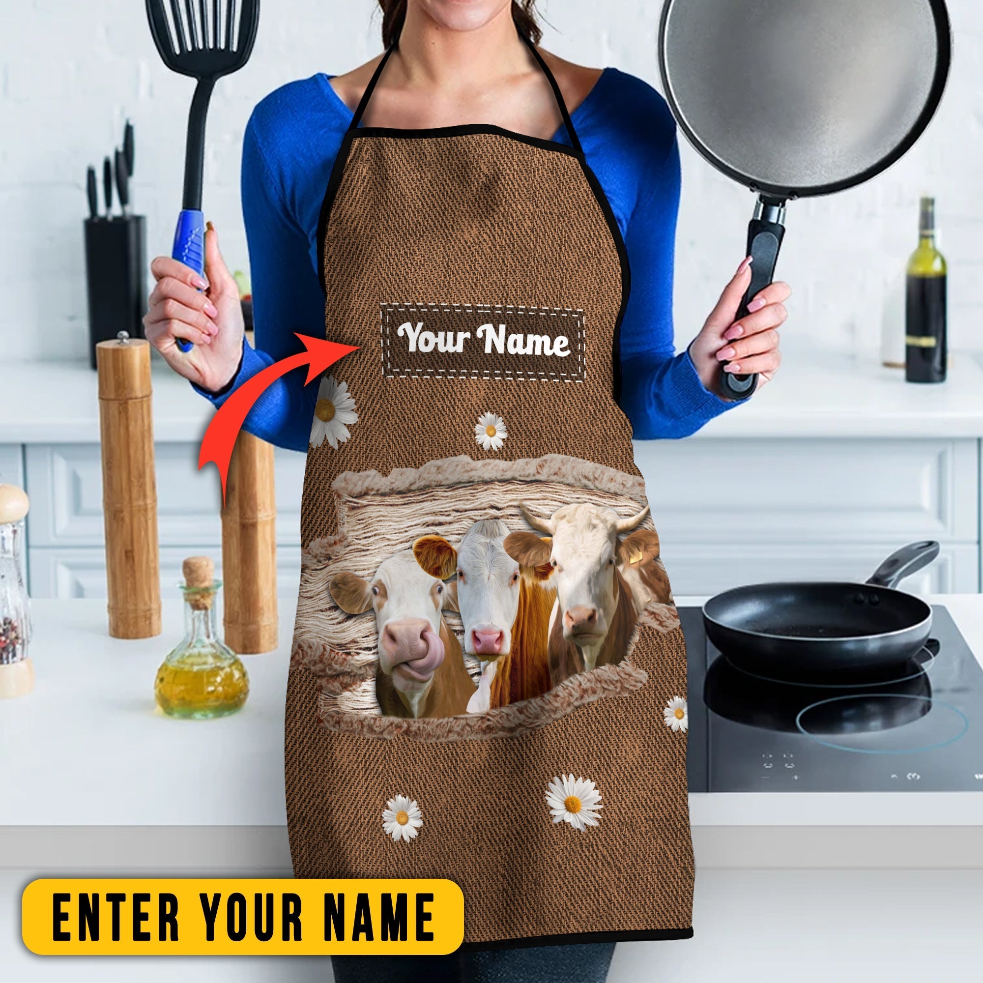 Personalized Name Simmental Happiness 3D Apron