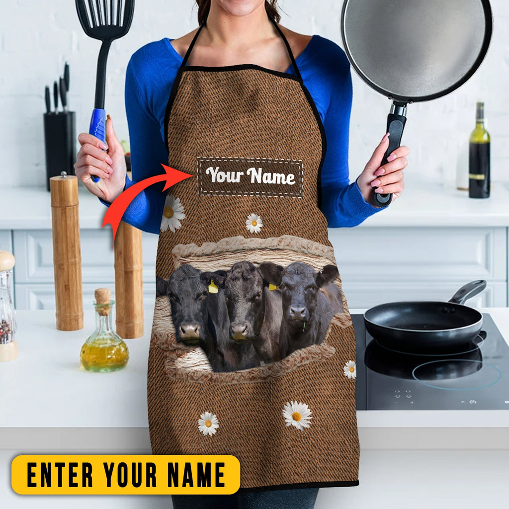 Personalized Name Black Angus Happiness 3D Apron