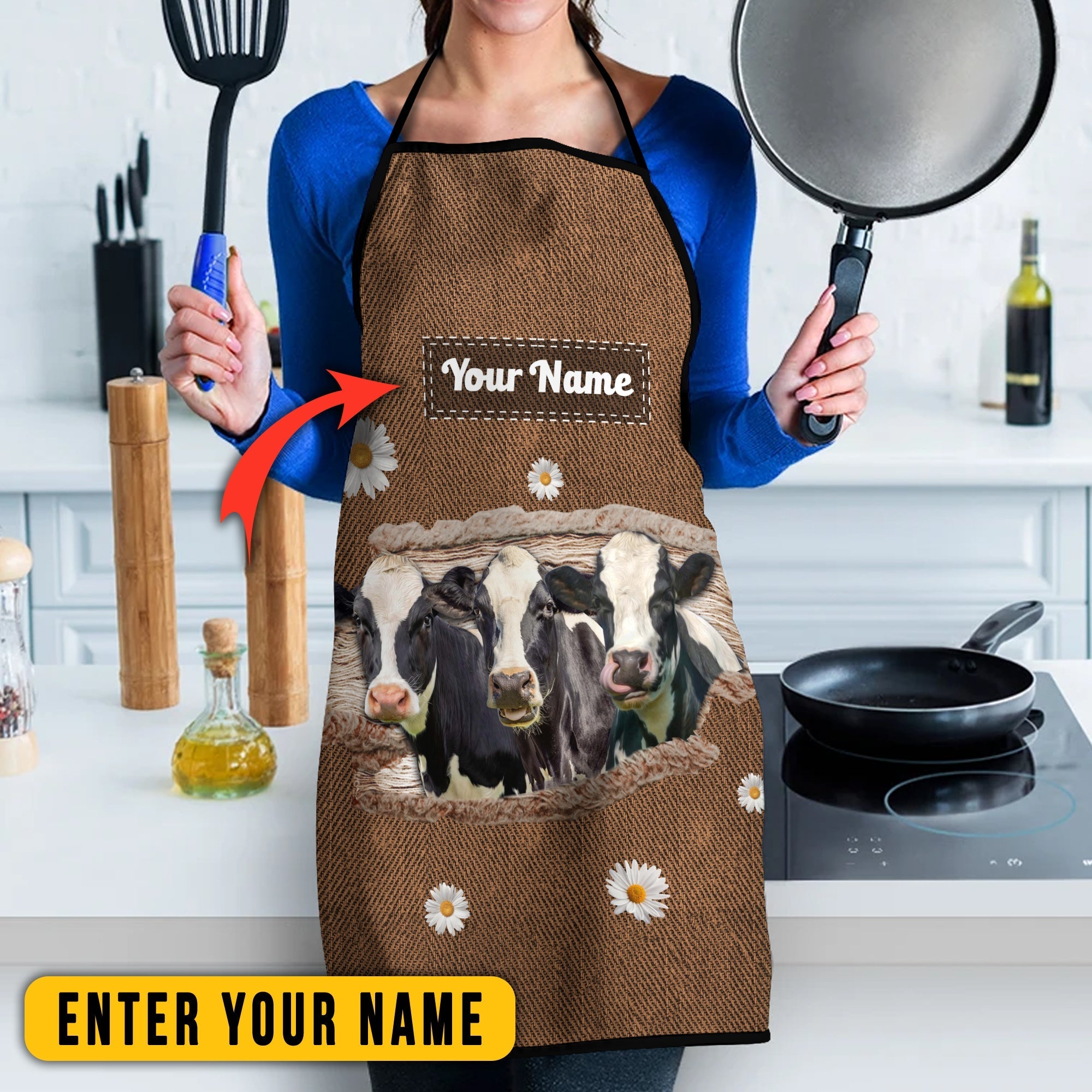 Personalized Name Holstein Happiness 3D Apron