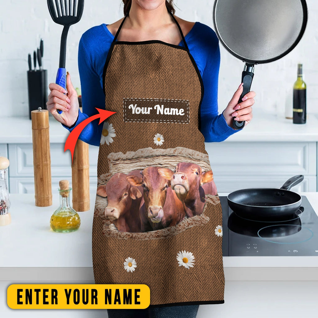 Personalized Name Red Angus Happiness 3D Apron