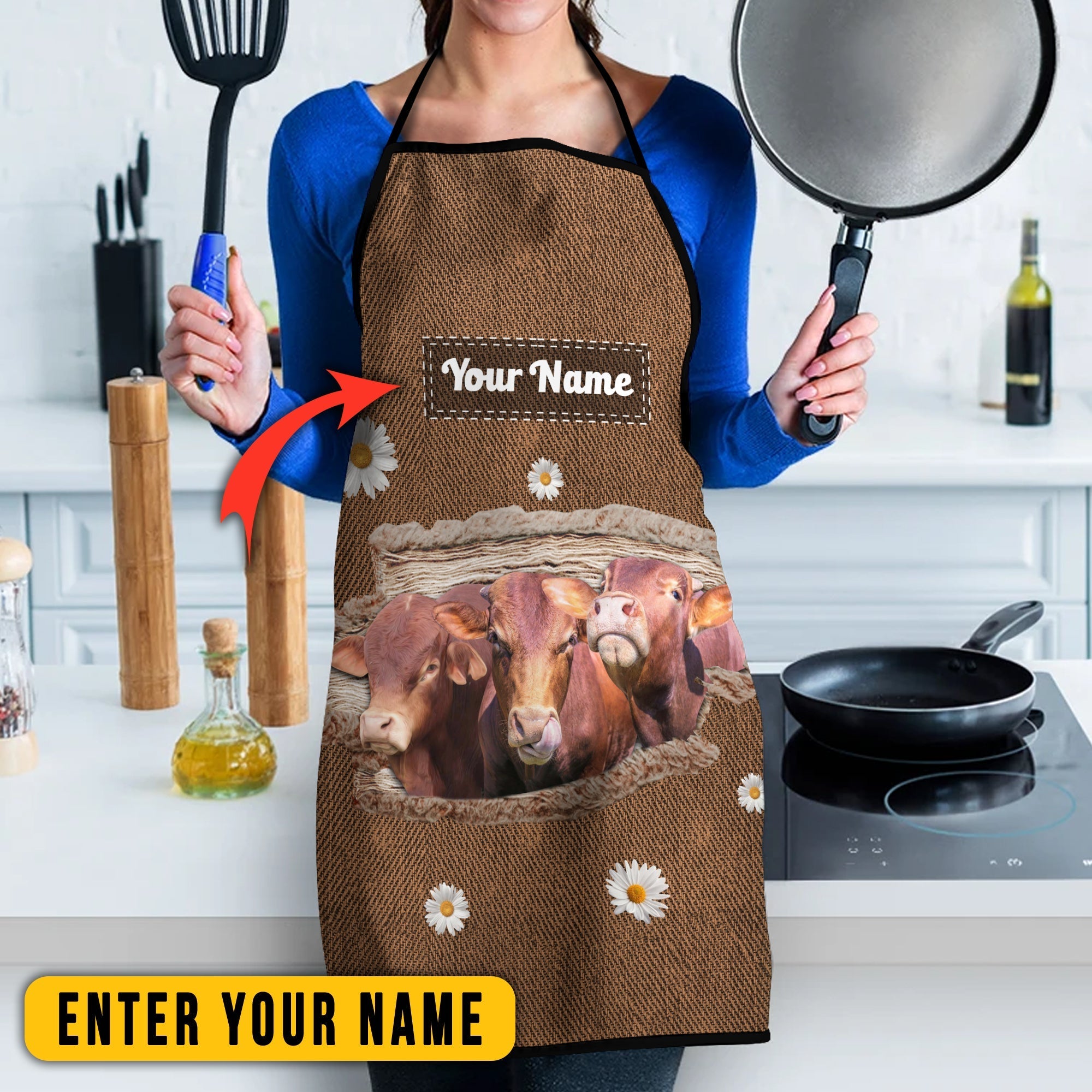Personalized Name Red Angus Happiness 3D Apron