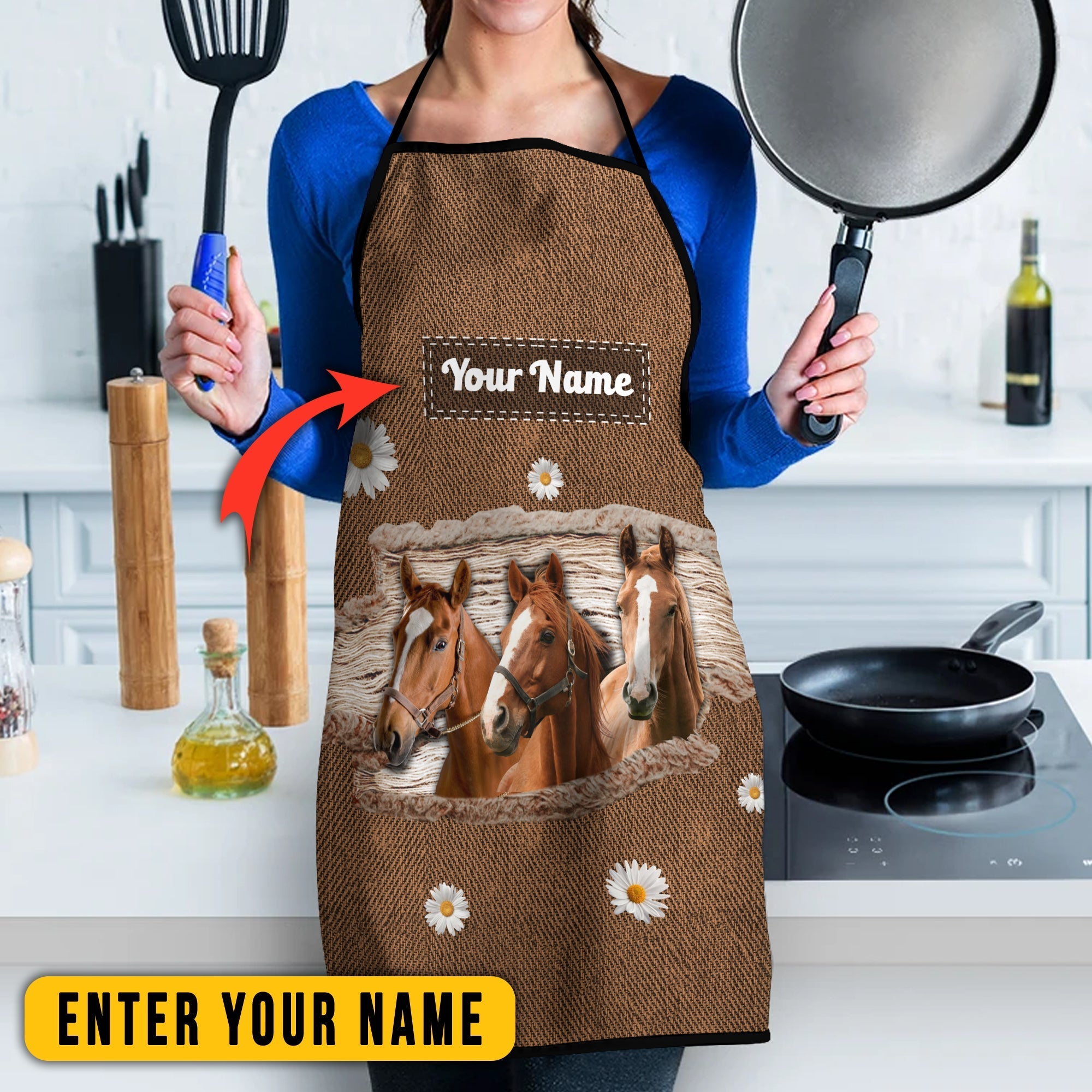 Personalized Name Horse Happiness 3D Apron