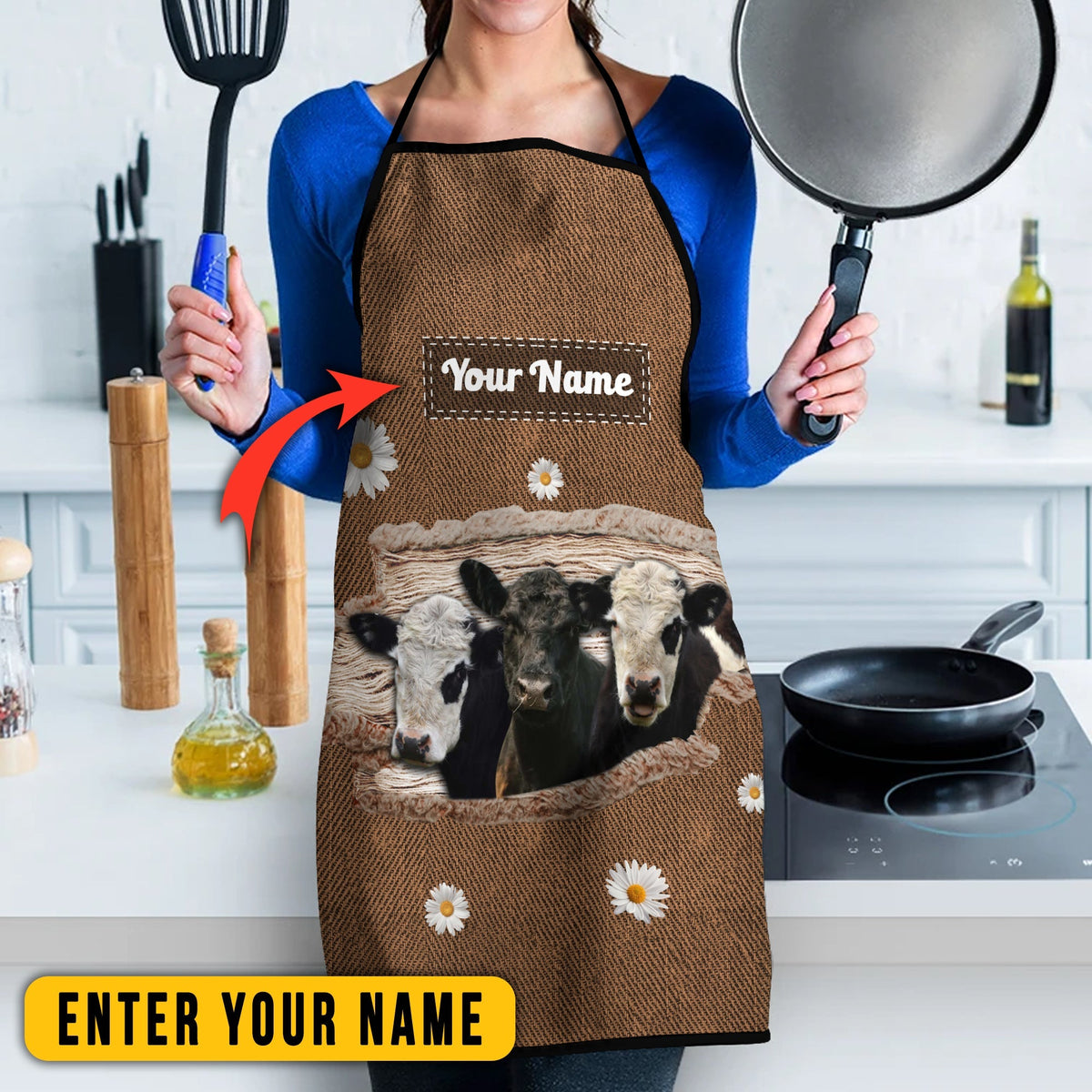 Personalized Name Belted Galloway Happiness 3D Apron
