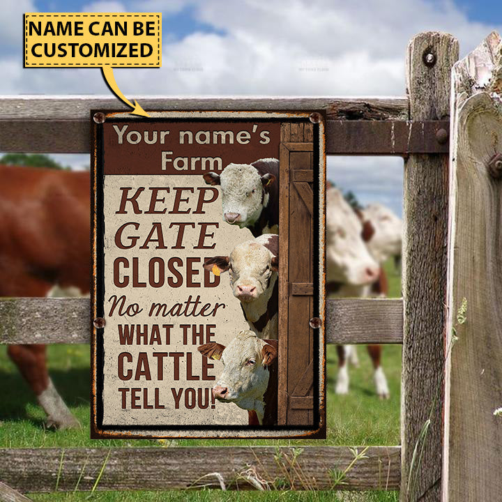 Customized Name HEREFORD CATTLE LOVERS KEEP GATE CLOSED All Printed 3D Metal Sign