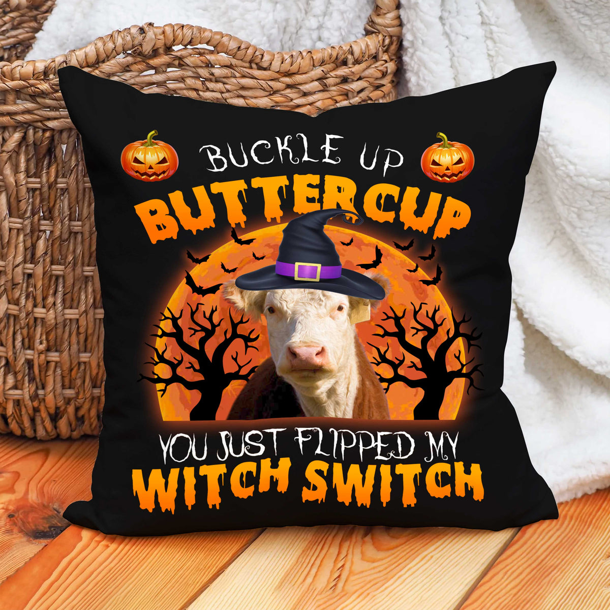 Happy Halloween Hereford Buckle Up Butter Cup Pillow Case