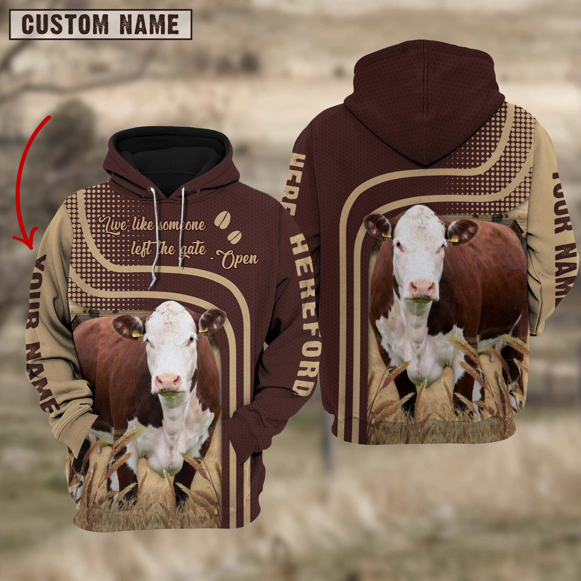Personalized Name Hereford Cattle Hoodie TT7