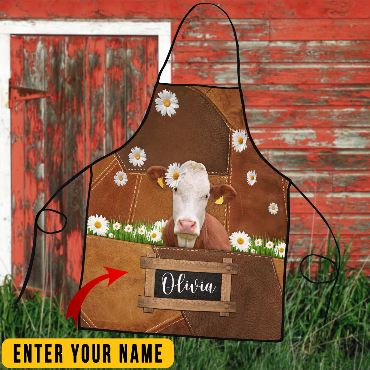 Personalized Name Hereford Cattle All Over Printed 3D Apron