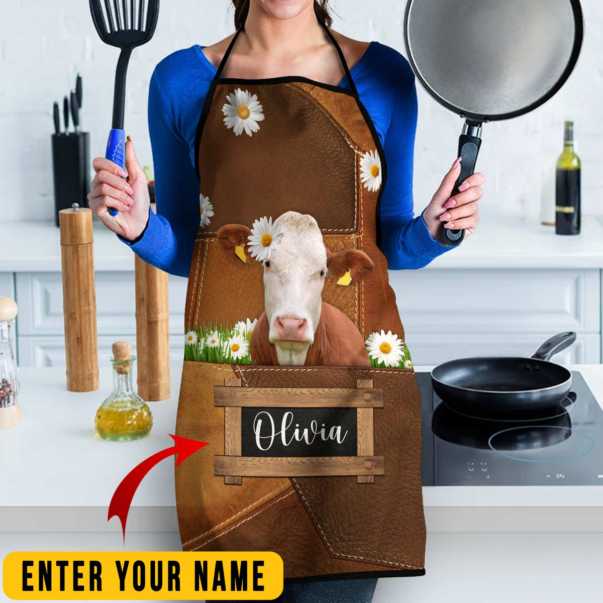 Personalized Name Hereford Cattle All Over Printed 3D Apron