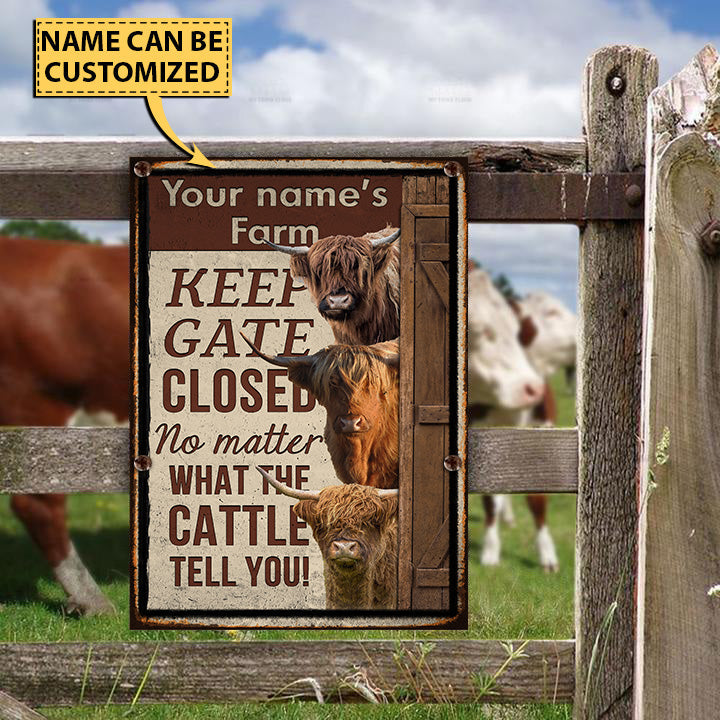 Customized Name HIGHLAND CATTLE LOVERS KEEP GATE CLOSED All Printed 3D Metal Sign