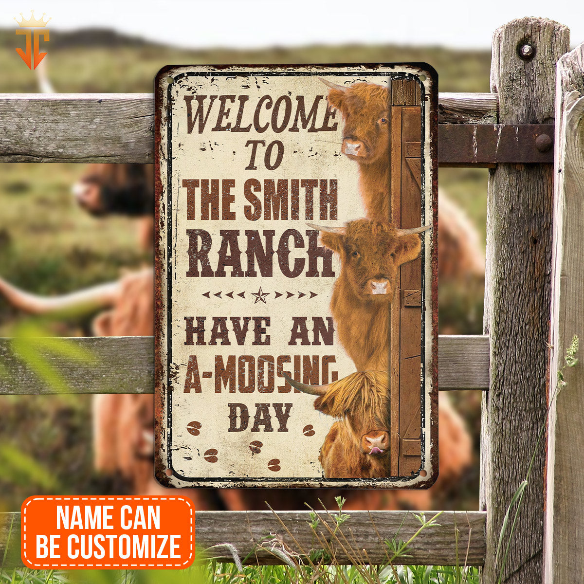 Personalized Name Highland Have An AMOO-SING Day All Printed 3D Metal Sign
