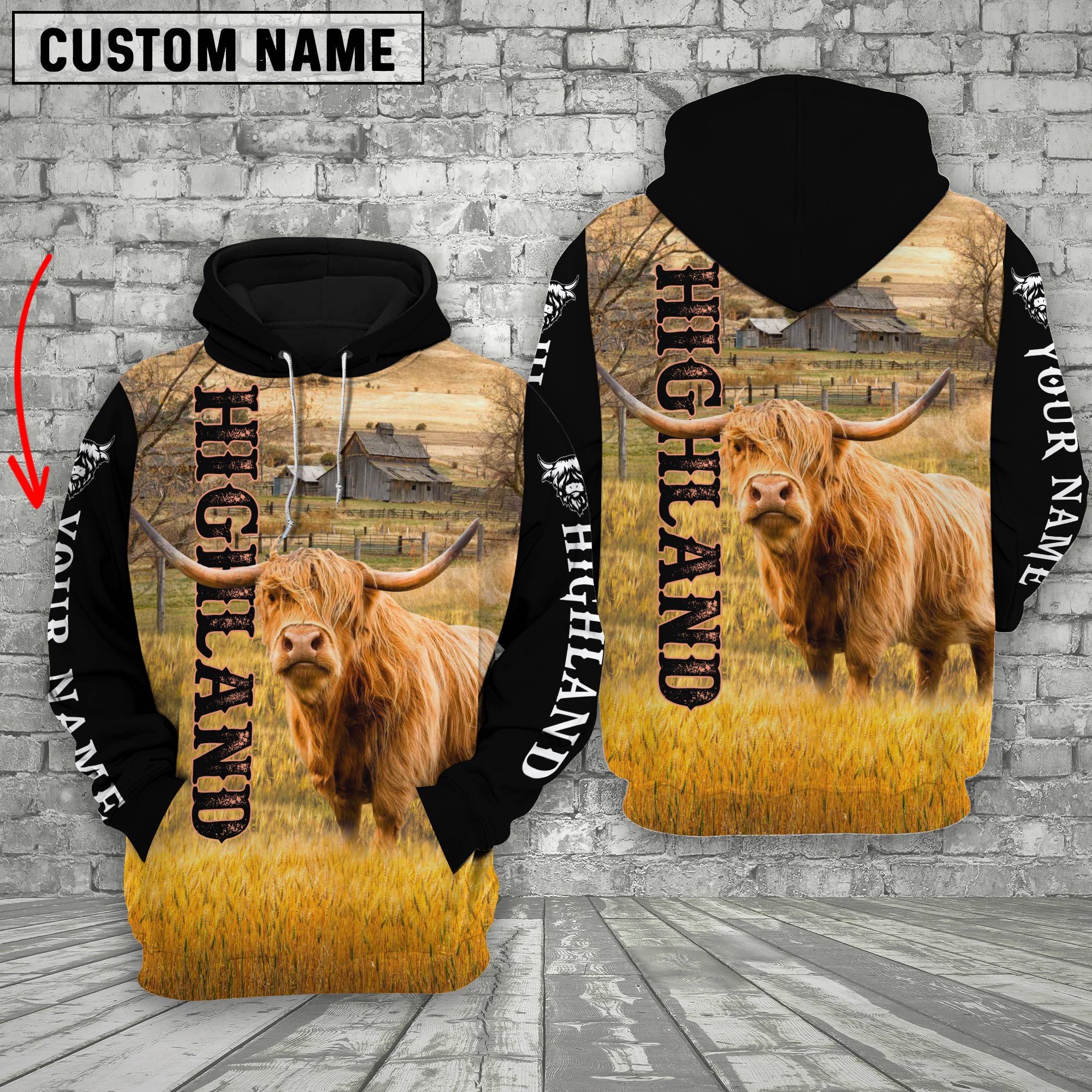 Personalized Name Highland Cattle On The Farm 3D Shirt