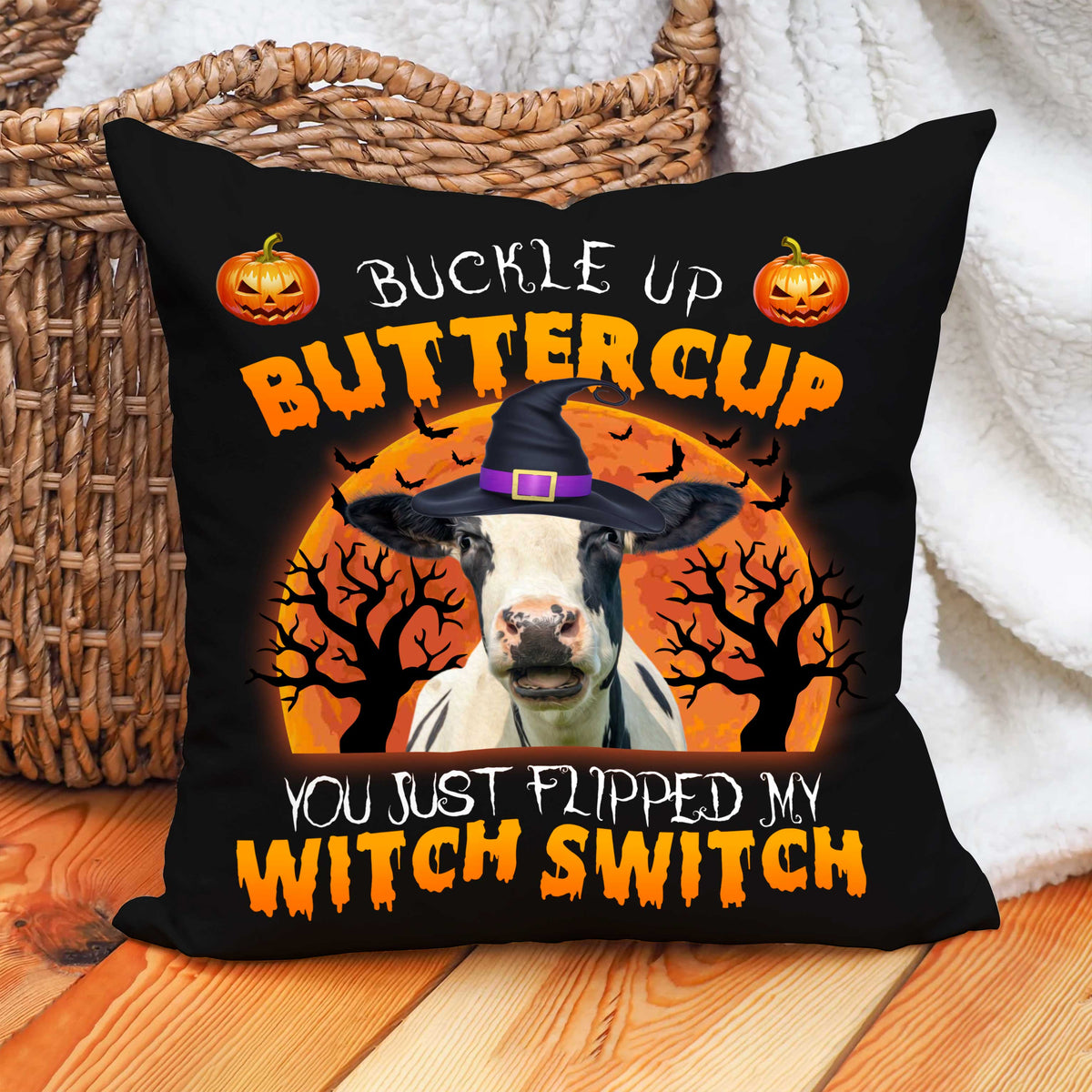 Happy Halloween Holstein Buckle Up Butter Cup Pillow Case