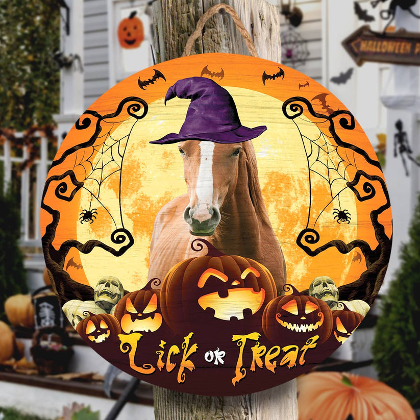 Horse Lick Or Treat Round Wooden Sign