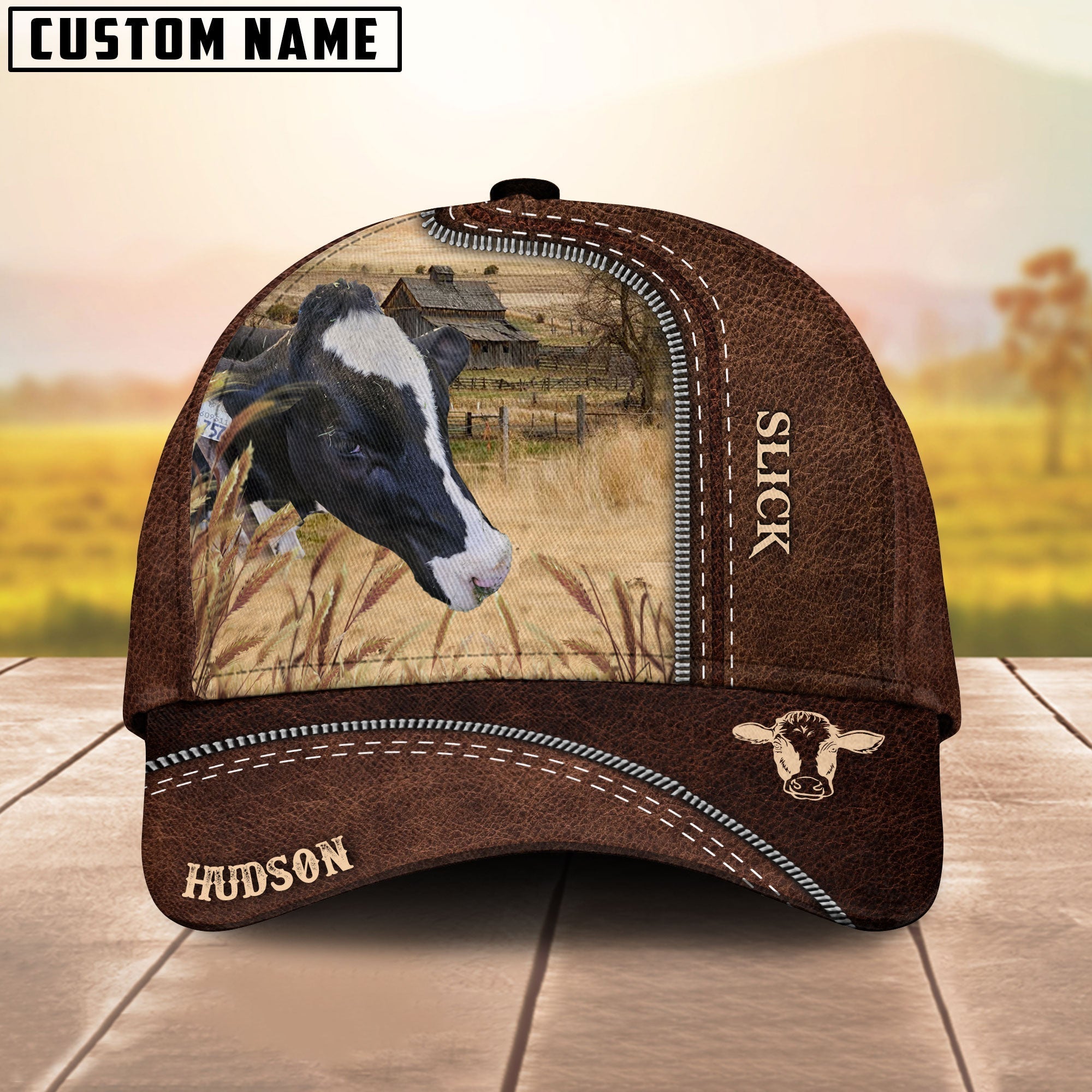 Custom Image Customized Name Leather Pattern Cap