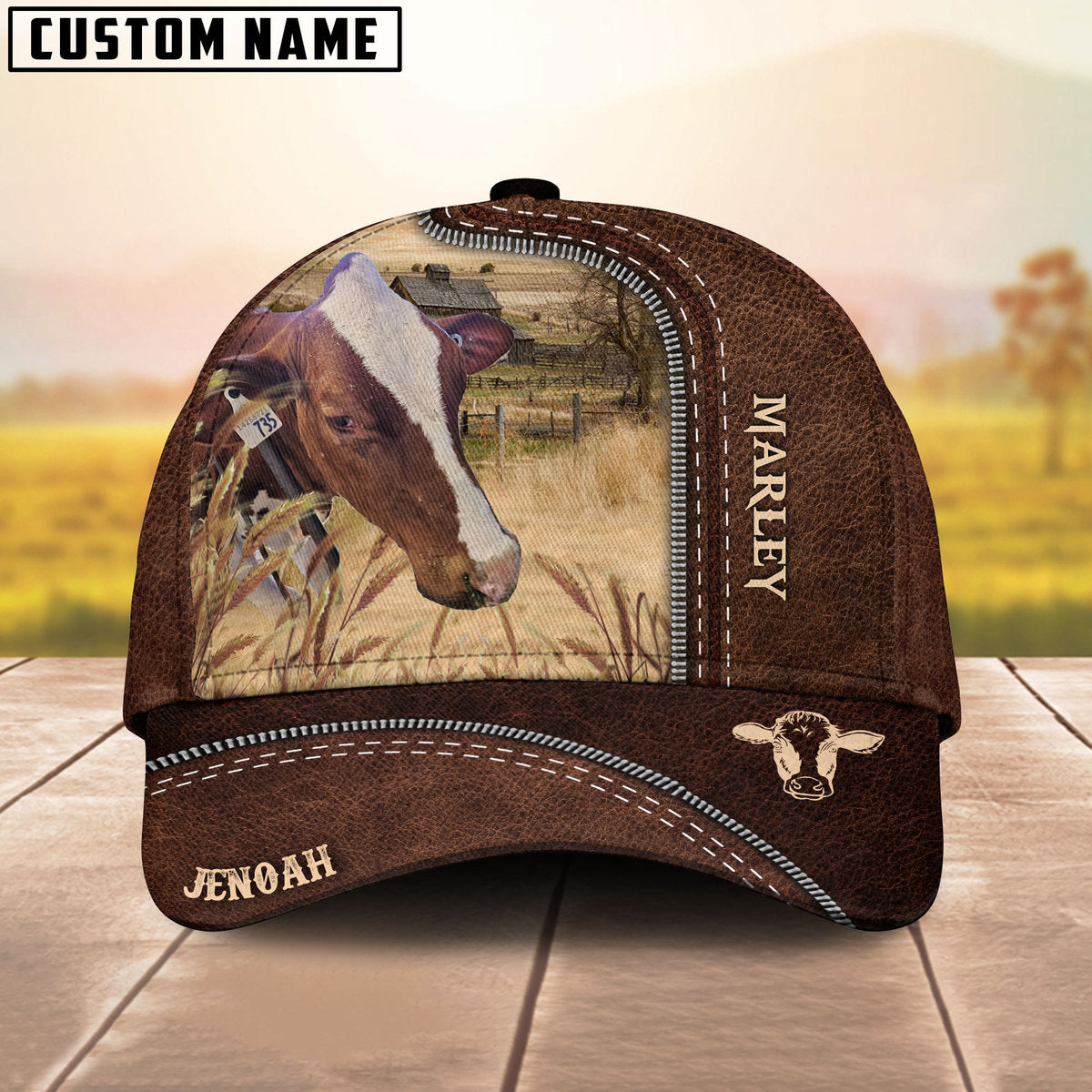 Custom Image Customized Name Leather Pattern Cap