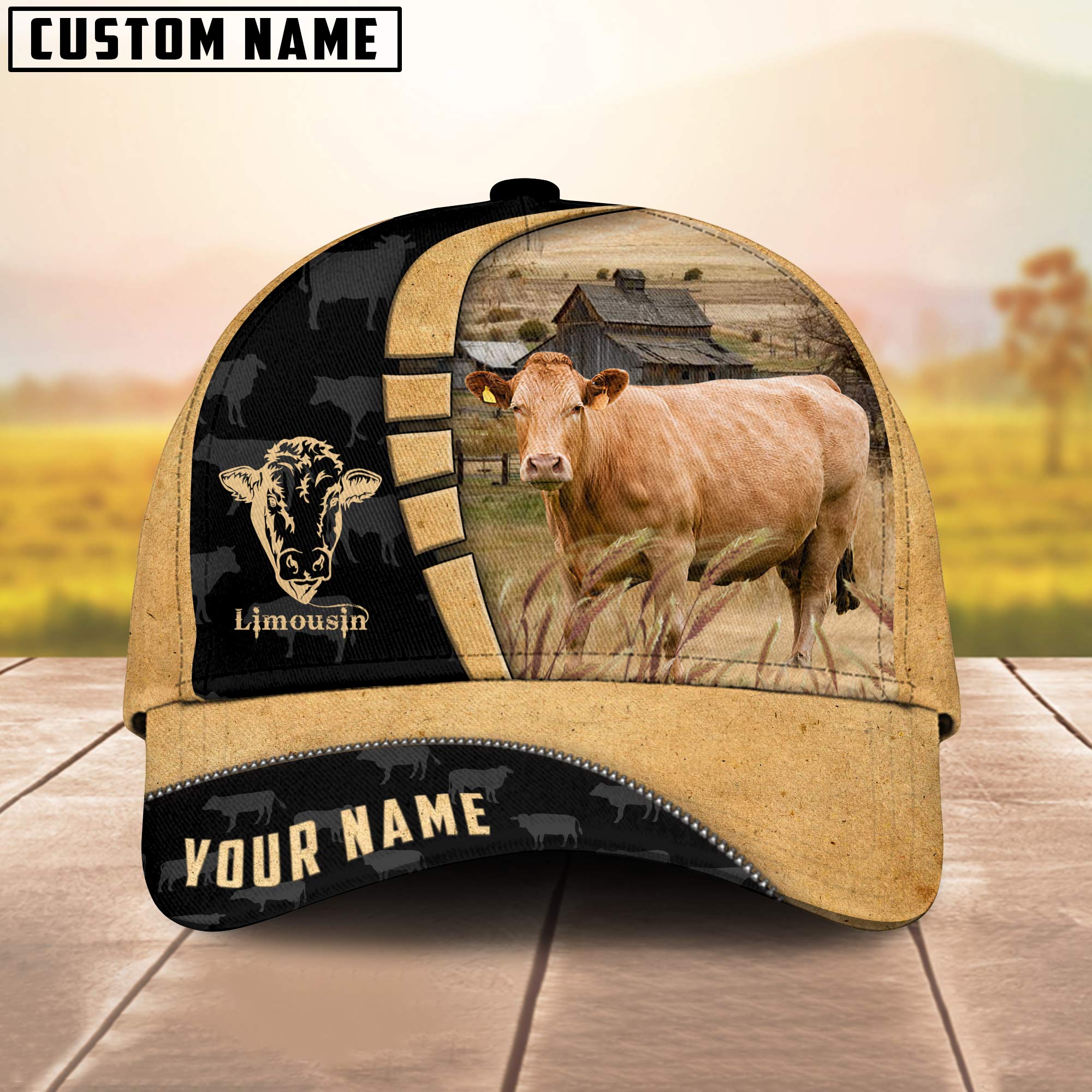 Custom Name Limousin Cattle Farmhouse Field Cap