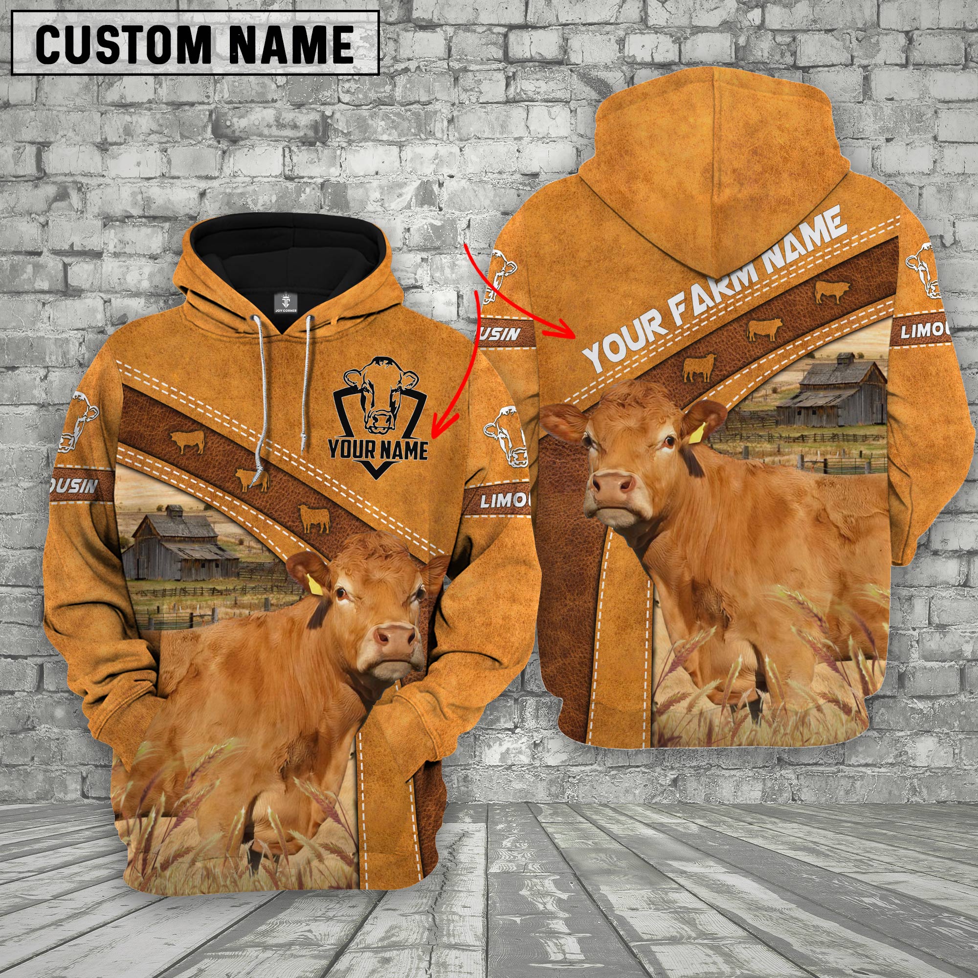 Limousin 3D Customized Name - Farm Name Hoodie