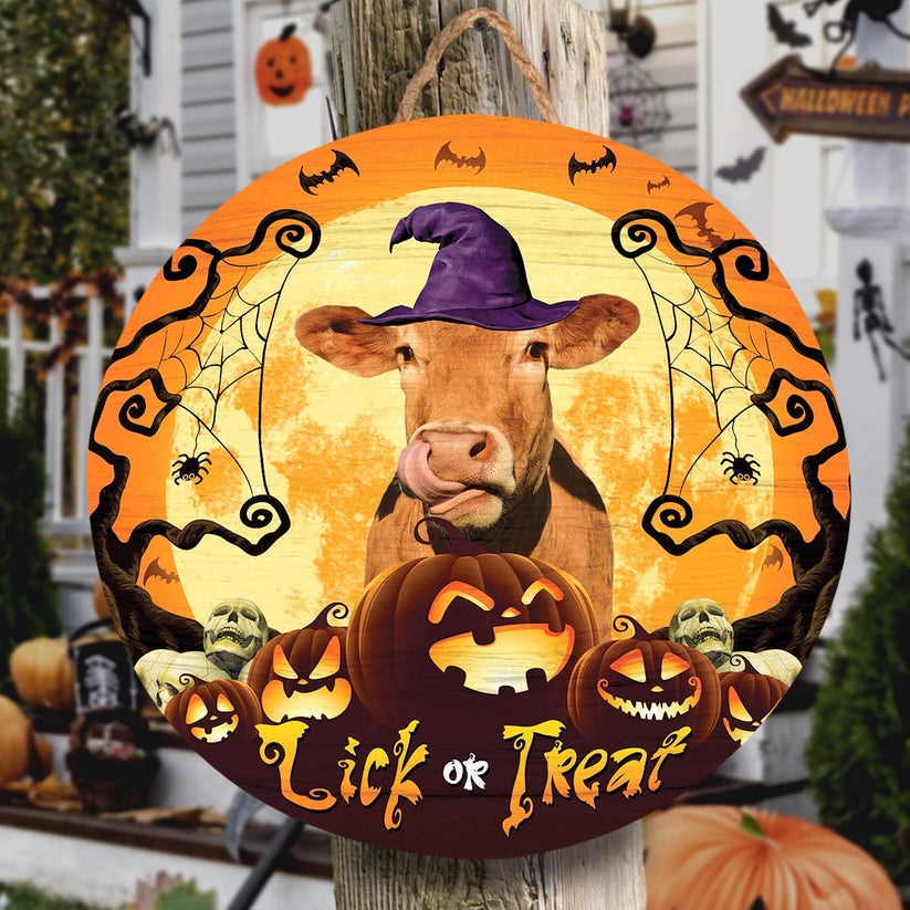 Limousin Lick Or Treat Round Wooden Sign