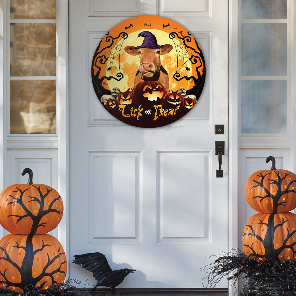 Halloween Limousin Cattle All Printed 3D Round Wooden Sign