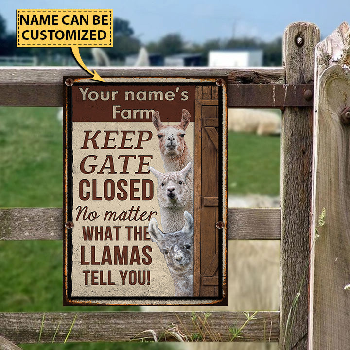 Customized Name LLAMA LOVERS KEEP GATE CLOSED All Printed 3D Metal Sign