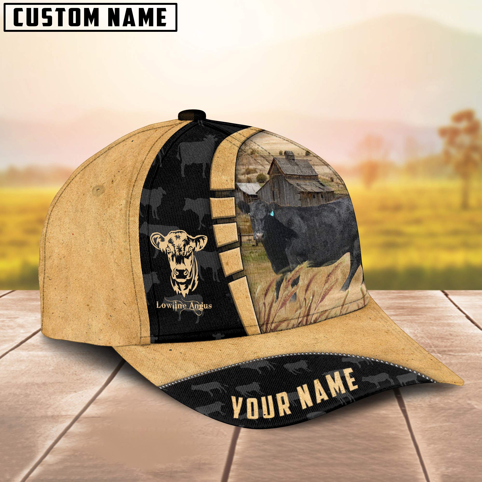 Custom Name Lowline angus Cattle Farmhouse Field Cap TT23