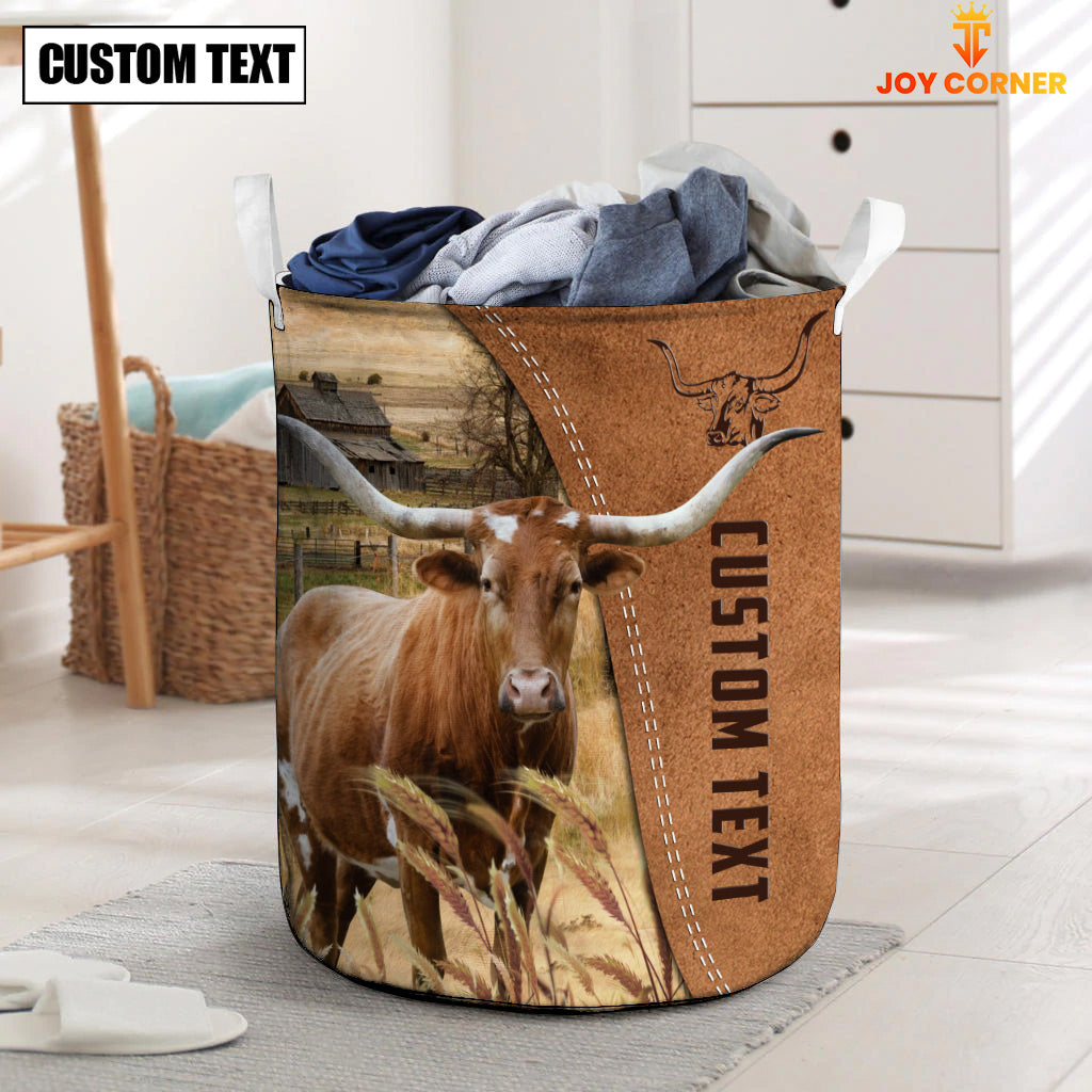 TX Longhorn Brown Farm Custom Name Laundry Basket