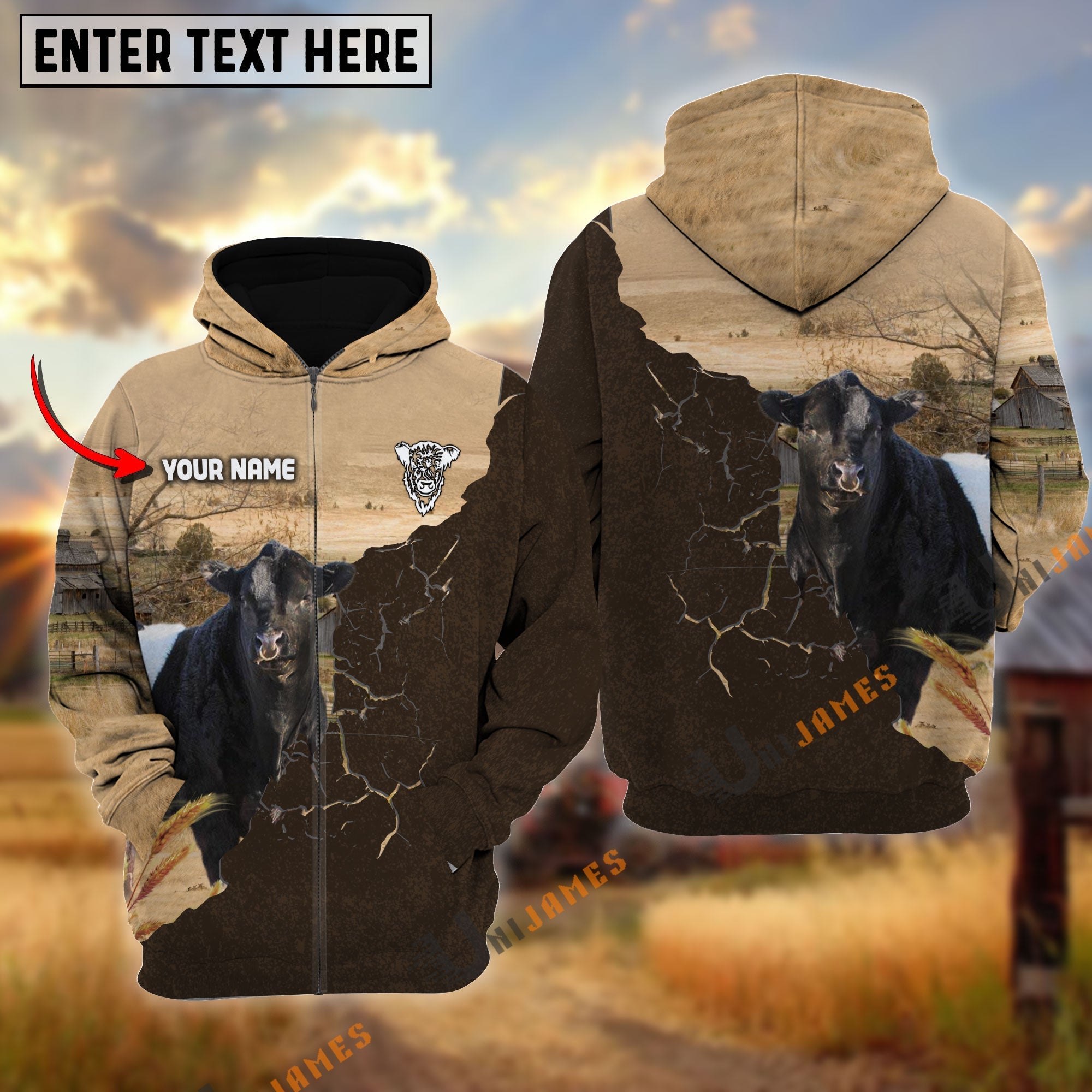 Belted Galloway Farm Land Personalized Name Hoodie