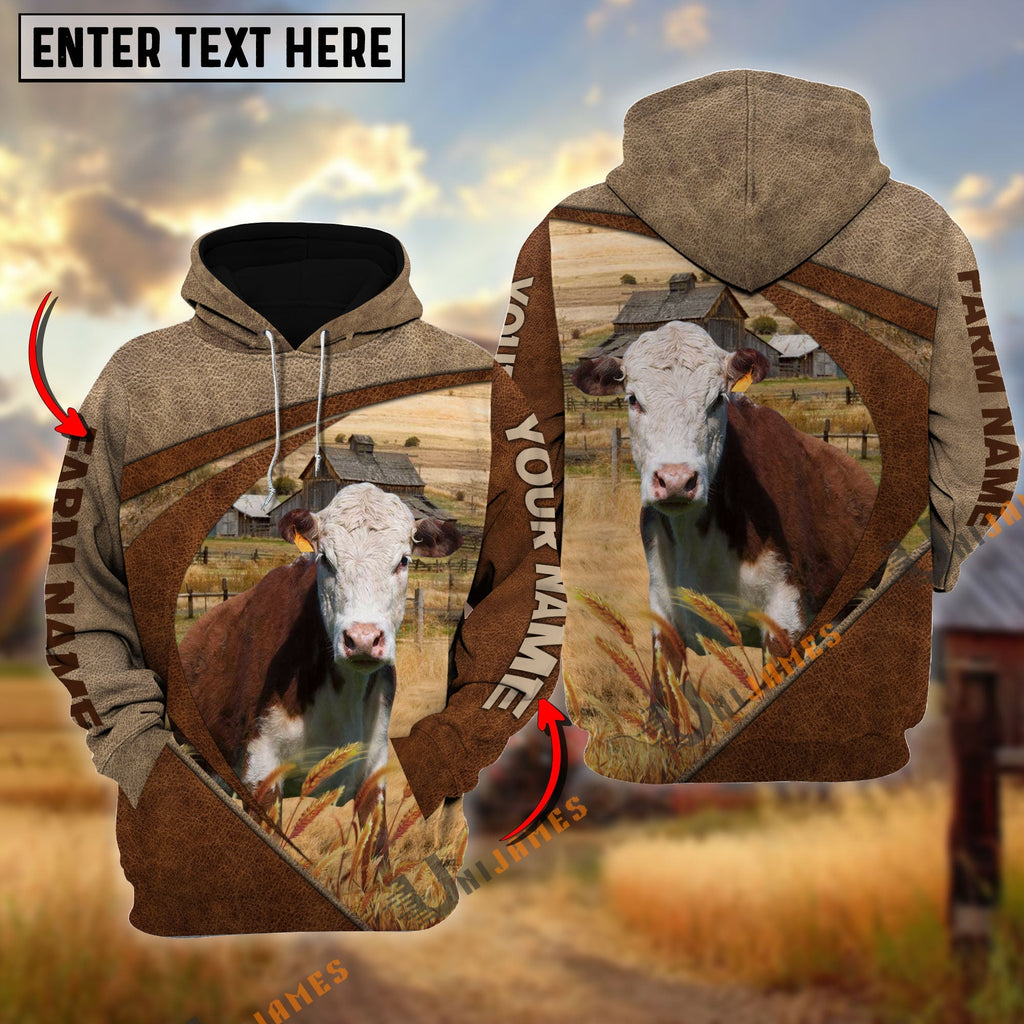 Hereford Personalized Name, Farm Name 3D Mix Leather Pattern Hoodie