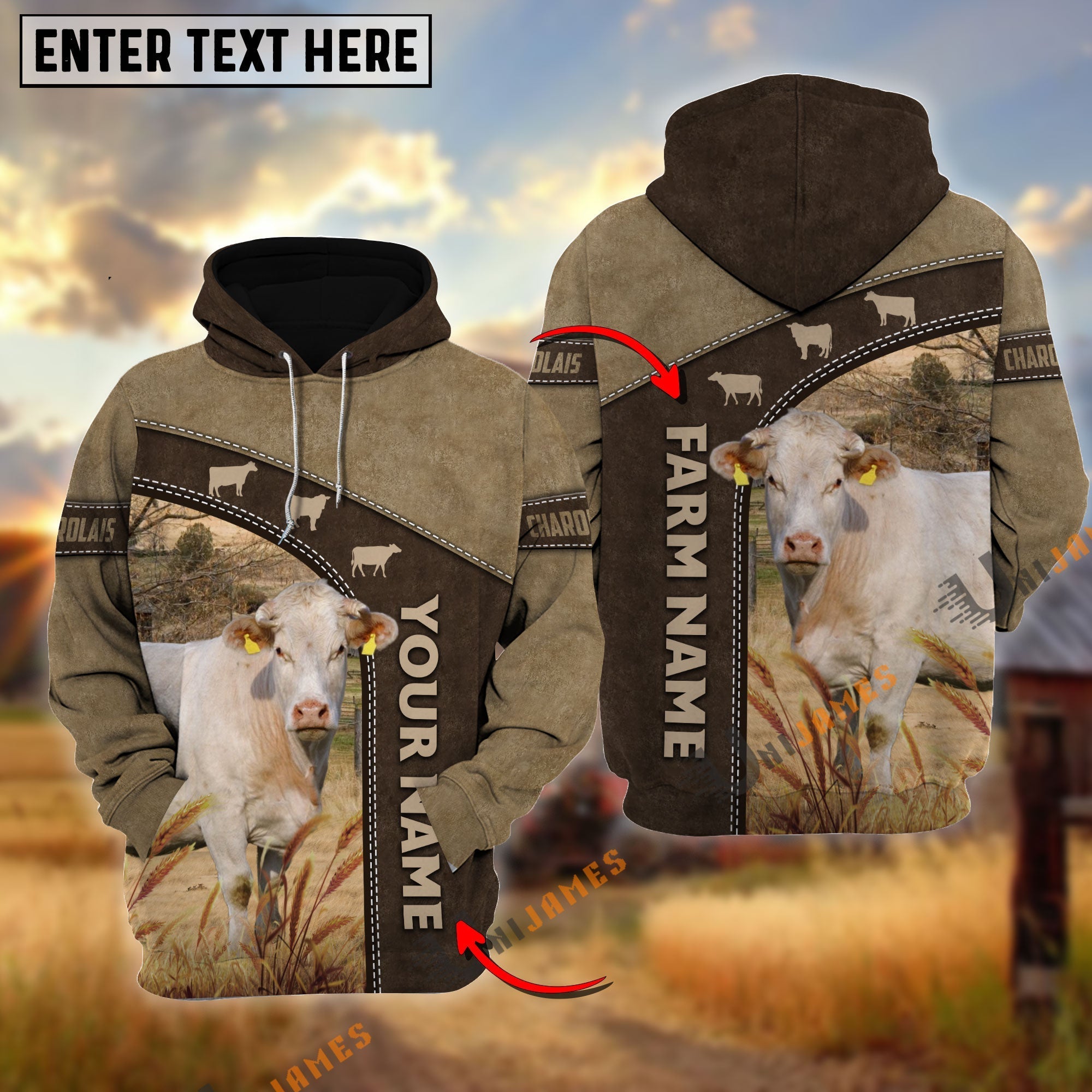 Charolais Happiness Farming Personalized Name, Farm Name 3D Hoodie