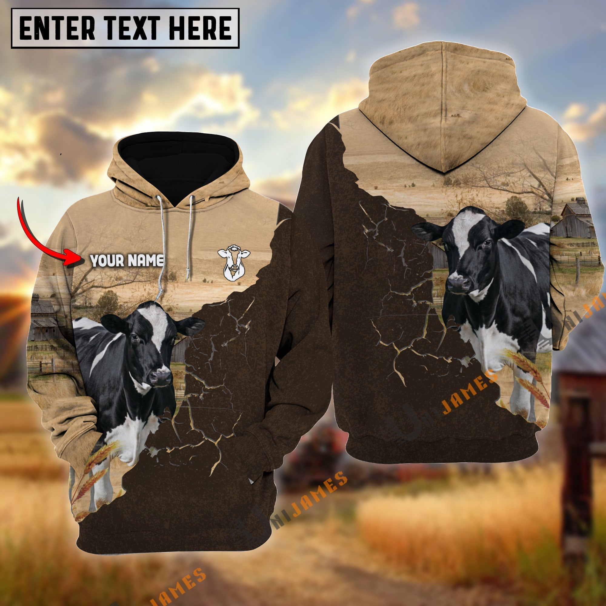 Holstein Farm Land Personalized Name Hoodie