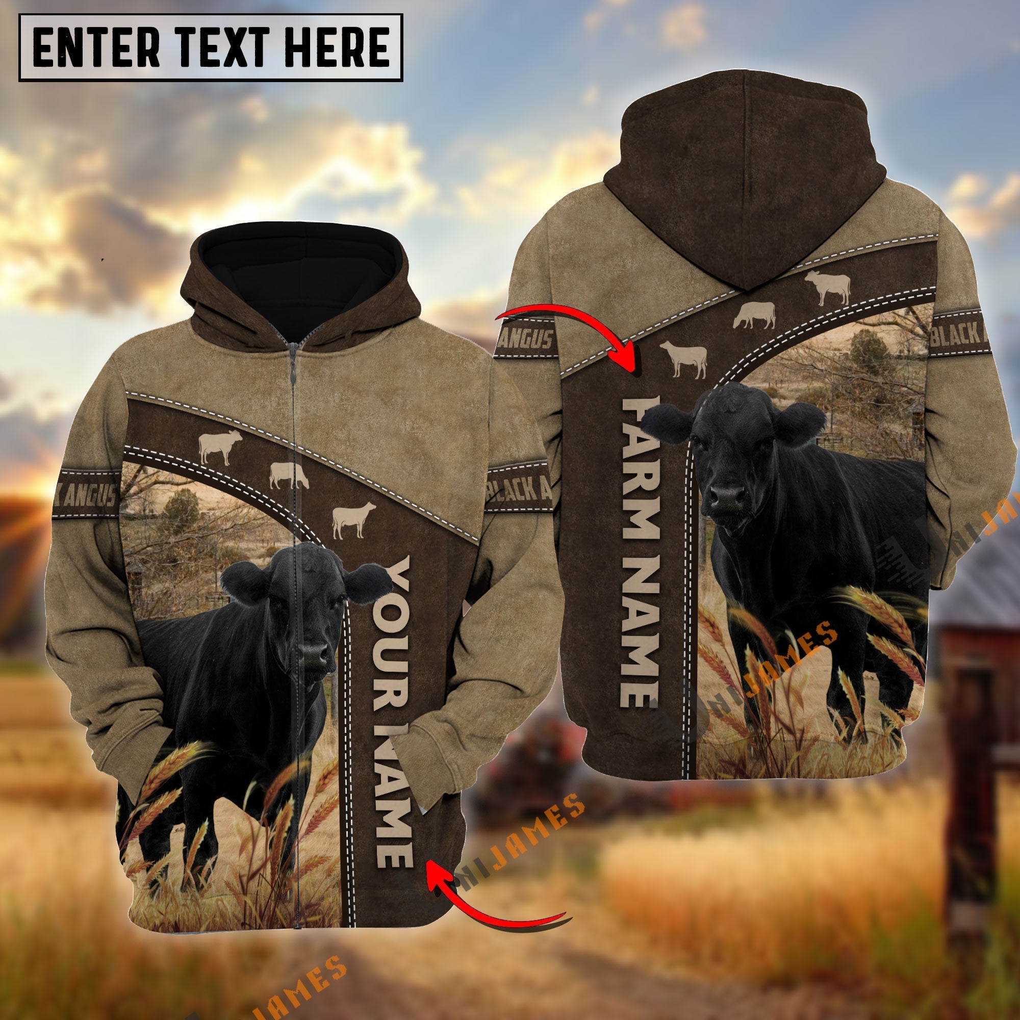 Black Angus Happiness Farming Personalized Name, Farm Name 3D Hoodie