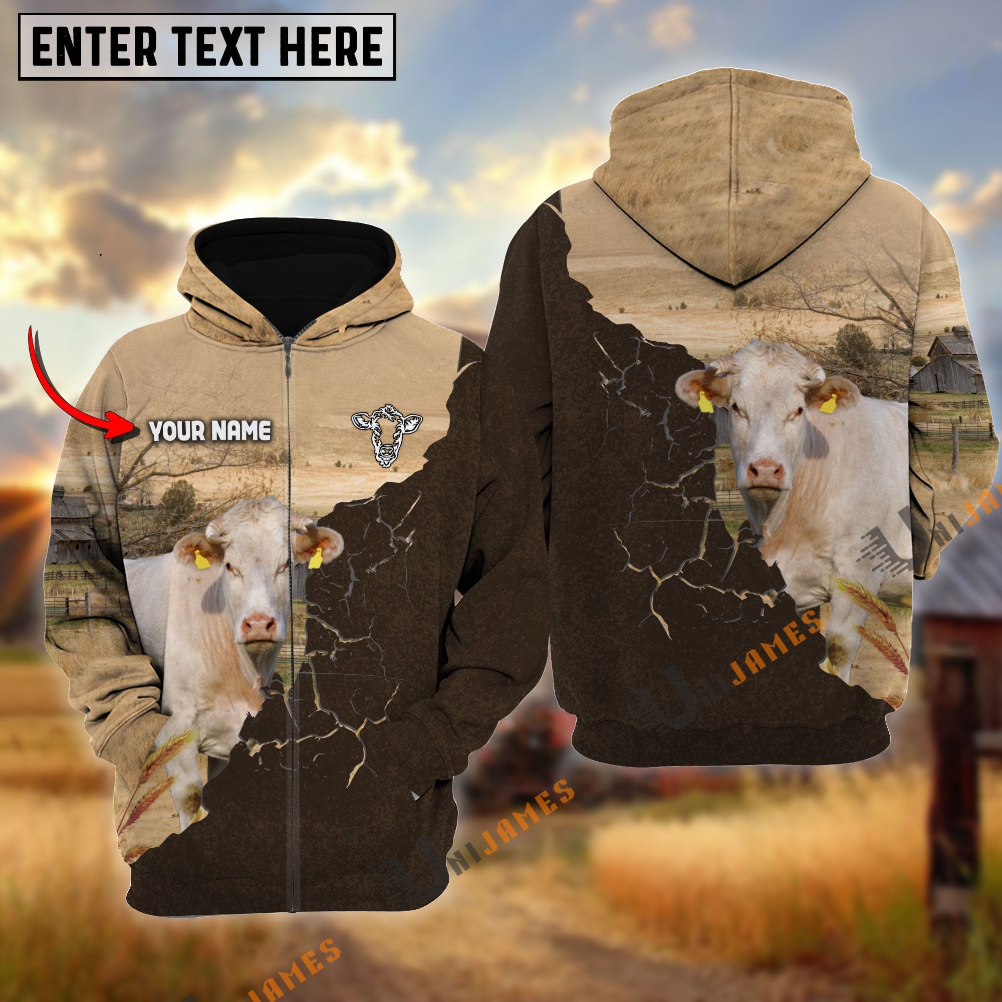 Charolais Farm Land Personalized Name Hoodie