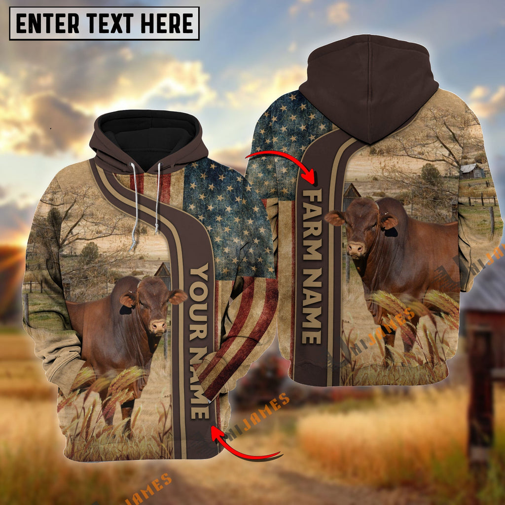 Personalized Name, Farm Name Beefmaster US Flag Hoodie
