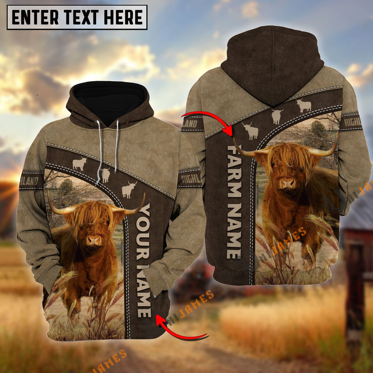 Highland Happiness Farming Personalized Name, Farm Name 3D Hoodie