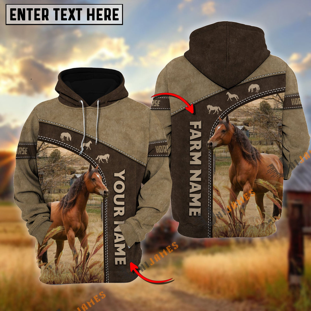 Horse Happiness Farming Personalized Name, Farm Name 3D Hoodie